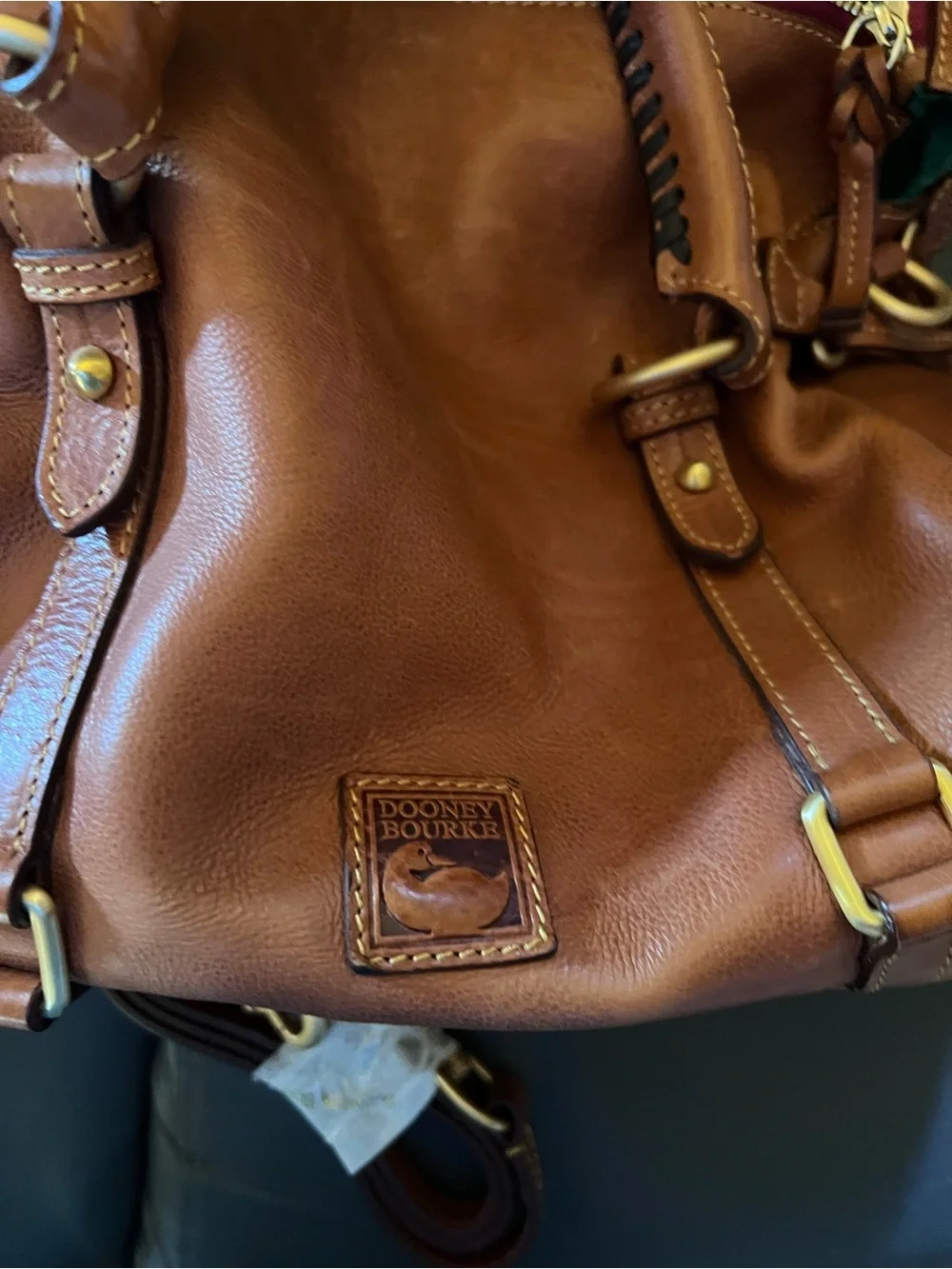 Dooney & Bourke Brown Leather Shoulder Bag with Green Suede Interior